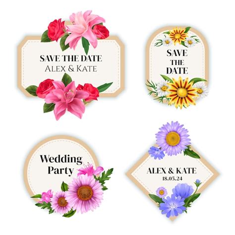 Premium Vector Realistic Floral Labels Collection For Wedding With