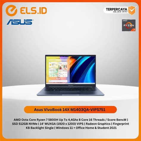 Jual Laptop Asus VivoBook 14 M1403QA VIPS751 Blue Ryzen 7 5800H 16GB