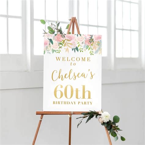 Birthday Welcome Sign Printable 60th Birthday Decorations Sign Floral