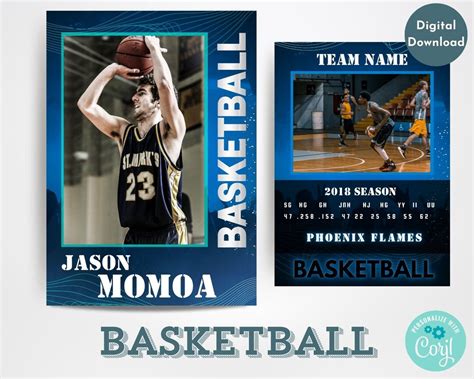 Hoops Hero Basketball Trading Card Template Editable With Corjl Etsy