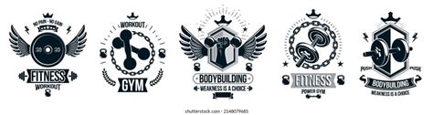 Gym Fitness Sport Emblems Logos Vector Stock Vector Royalty Free 2148079685 Shutterstock