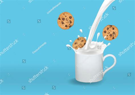 Floating Cookies And Cream With Fluid Whipped Milk In A Cup Of Milk Ion