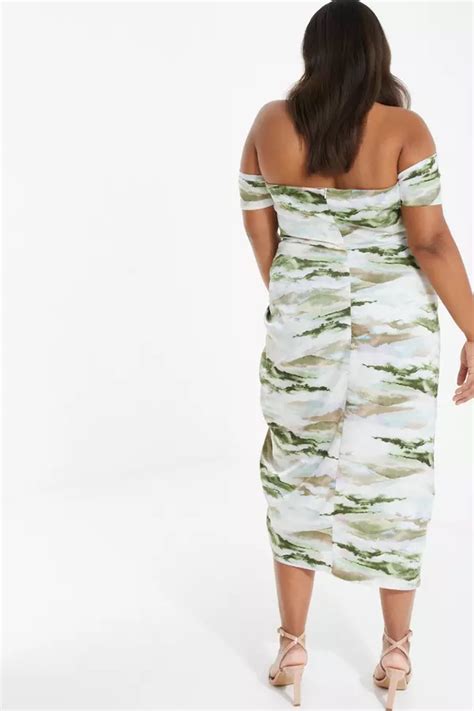 Curve Green Marble Print Bardot Midi Dress Quiz Clothing