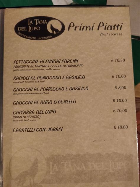 Speisekarte Von La Tana Del Lupo Ristorante Pizzeria Pescasseroli