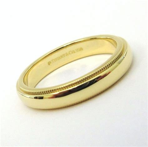 Tiffany And Co Classic 18k Gold 4mm Milgrain Wedding Band Ring Etsy