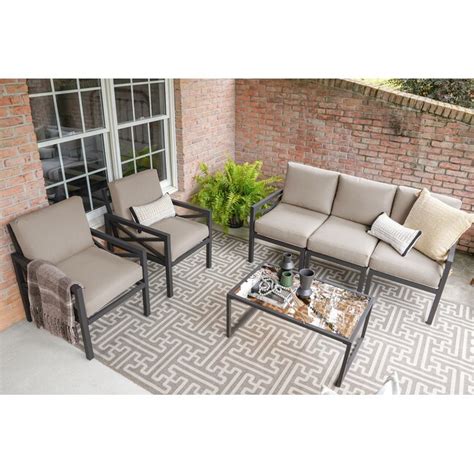 Leisure Made Blakely 6 Piece Patio Sofa Conversation Set With Tan Solartex Cushions In The Patio