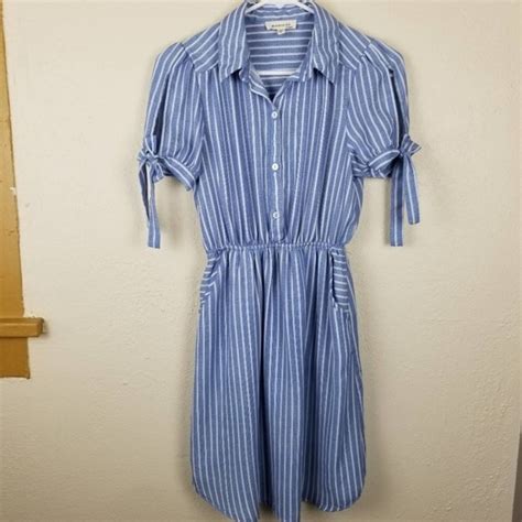 Monteau Dresses Monteau Blue And White Vertical Striped Dress