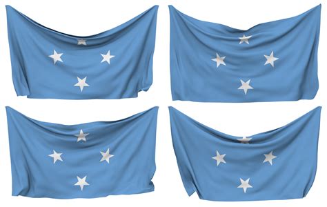 Federated States Of Micronesia Pinned Flag From Corners Isolated With Different Waving