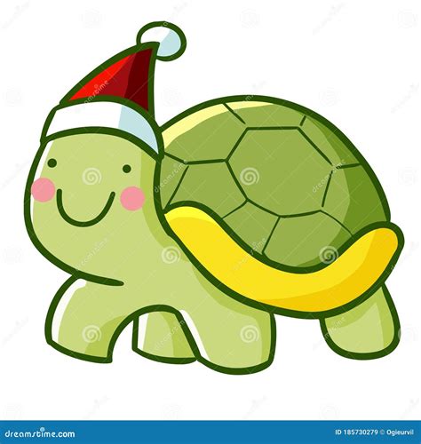 Cute And Funny Turtle Wearing Santa`s Hat Stock Vector Illustration