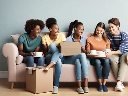 A Group Of Women Sitting On A Couch Holding Coffee Cups Image Design