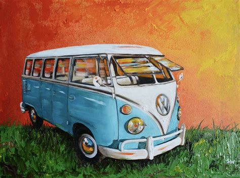 1960s Volkswagen Bus Camper Bus 11 X 14 Original Painting One Of