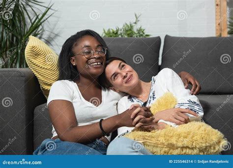 Young Beautiful Mixed Race Lesbian Couple Of Black African And