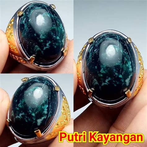 Cincin Batu Akik Badar Besi Hijau Natural Dapat Menempel Magnet