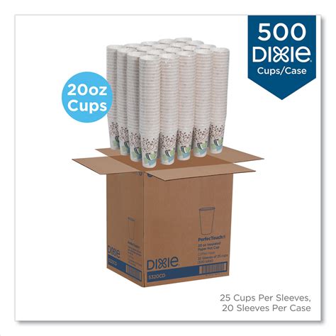 Dixie PerfecTouch Paper Hot Cups 20 Oz Coffee Haze Design 25 Sleeve 20 Sleeves Carton SESUCO