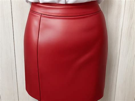 Premium Ai Image Red Leather Pencil Skirt