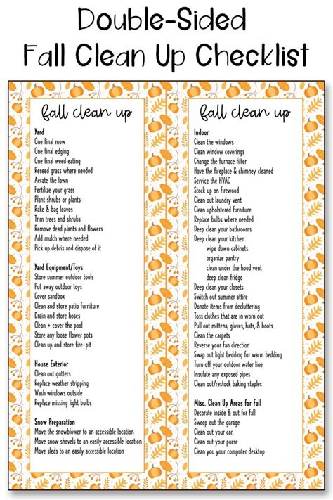 Fall House Cleaning Package Checklist