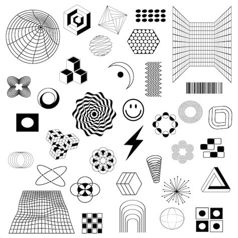 Premium Vector A Set Of Abstract Aesthetic Geometric Isolated Y2k