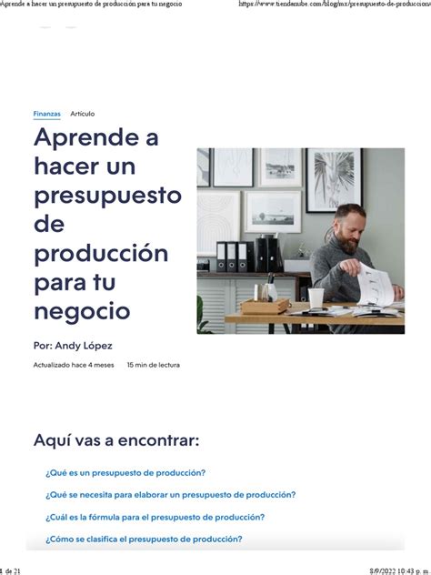 Aprende A Hacer Un Presupuesto De Producción Para Tu Negocio Pdf