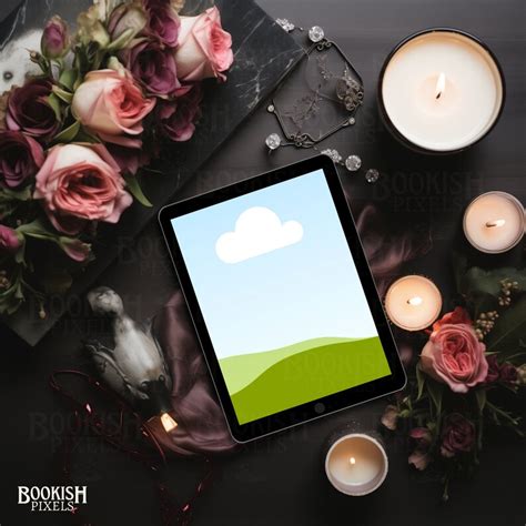 Romantic Ebook Mockup With Roses Ebook Cover Blank IPad Mockup Digital