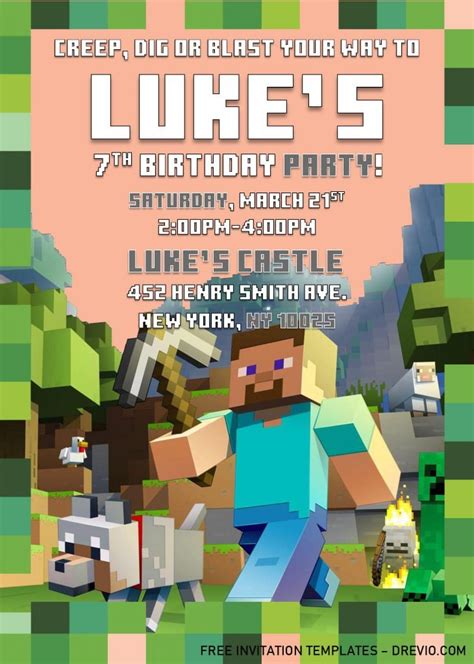 Minecraft Birthday Invitation Templates Editable With Ms Word Download Hundreds Free