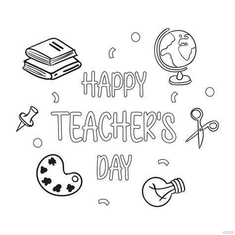 Happy Teacher Day Outline Drawing In Psd Illustrator Svg  Eps