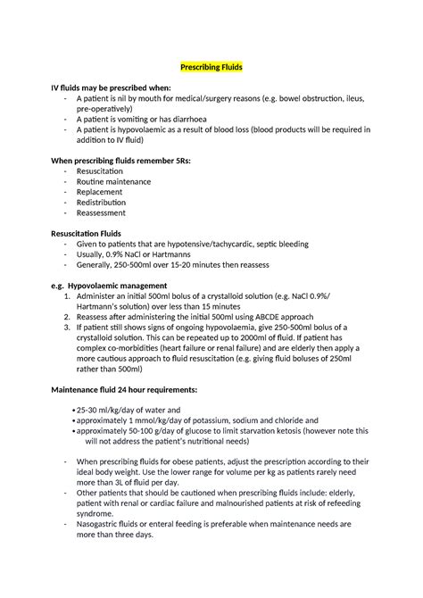 Prescribing Fluids Bowel Obstruction Ileus Pre Operatively A