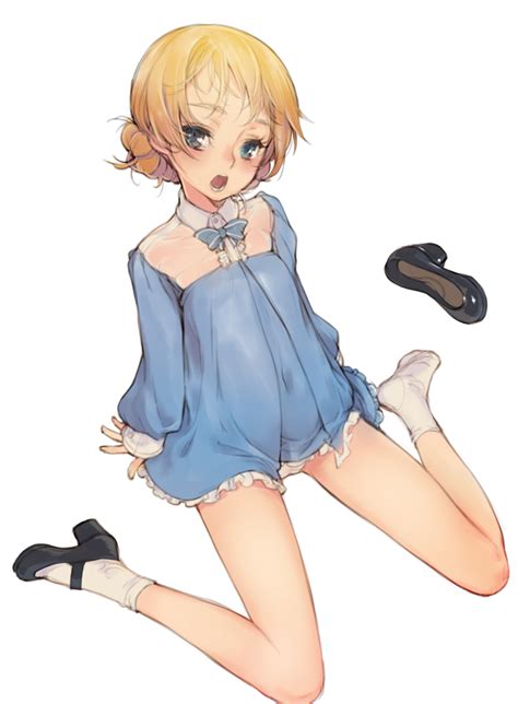 Safebooru 1girl Bare Legs Blonde Hair Blue Eyes Blush Bow Bowtie