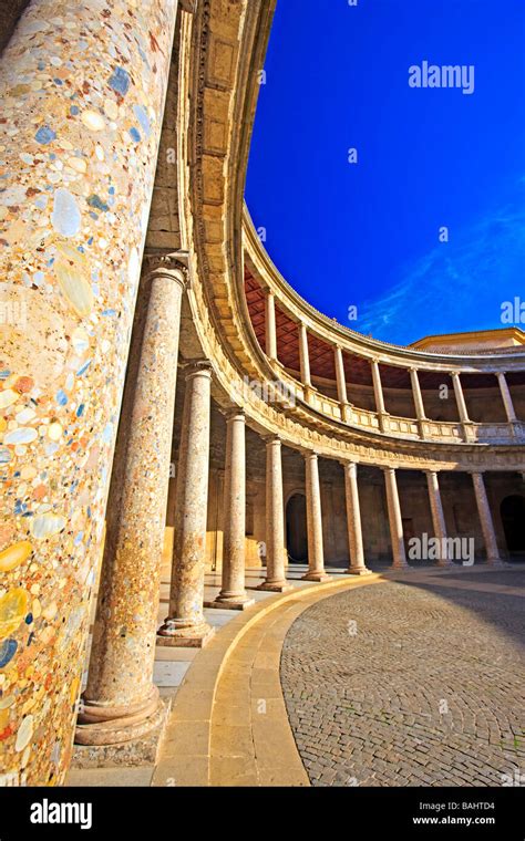 Columns In The Circular Courtyard Of The Palace Of Charles V Palacio