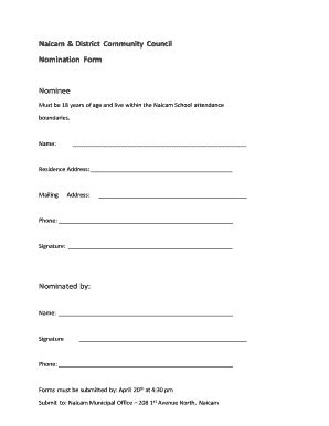 Fillable Online Townofnaicam Nomination Form Town Of Naicam Fax Email