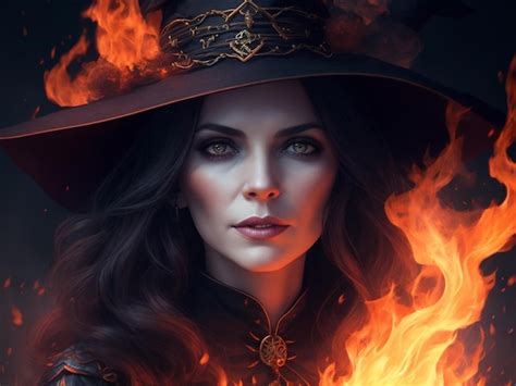 Premium Ai Image Witch Woman With Fire Fantasy Portrait