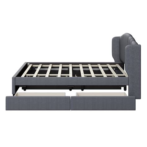 Upholstered Platform Bed With One Twin Trundle And 2 Drawers Bed Bath