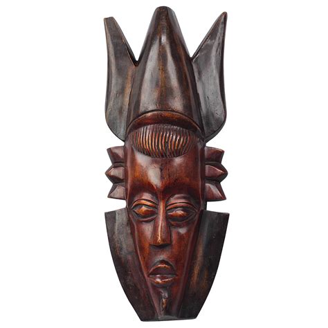 Unicef Market Brown African Sese Wood Mask From Ghana Horned Crown