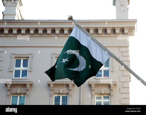 Flag On Pakistan High Commission Lowndes Square London Stock Photo