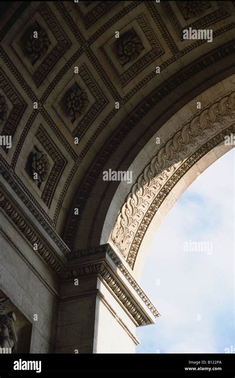 Architectural detail inside the arch of the Arch de Triumph in Paris ...