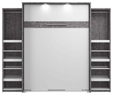 Cielo Queen Murphy Bed With Narrow Storage In Gray White Engineered