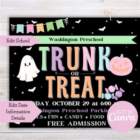 Trunk Or Treat Template Editable Flyer Registration Letter Etsy