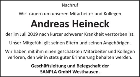 Traueranzeigen Von Andreas Heineck Schwaebische De Trauerportal