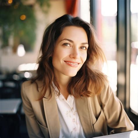 Portrait Dune Belle Jeune Femme Souriante Dans Un Restaurant Photo