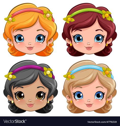 Beautiful Woman Face Cartoon Set Royalty Free Vector Image