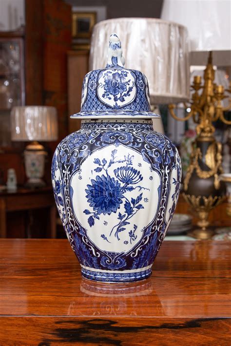 Pair Of Blue Delft Lidded Vases At Stdibs