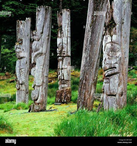 Totem Poles Ninstints Haida Gwaii Queen Charlotte Islands Bc British Columbia Canada