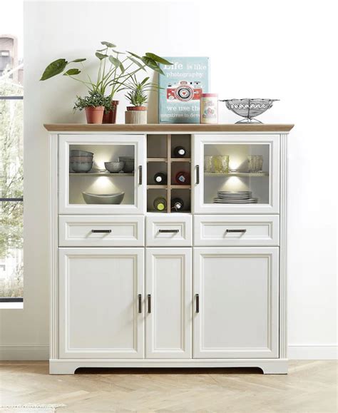 Innostyle Highboard Jasmin 2 Glas Holztüren 8 offene Fächer inkl