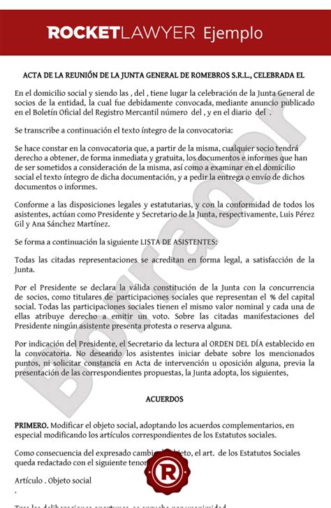 Modelo De Acta Cambio De Objeto Social