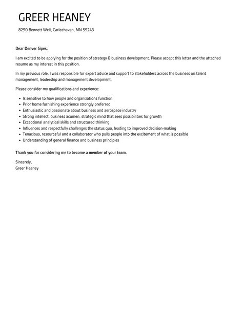 Strategy Business Development Cover Letter Velvet Jobs