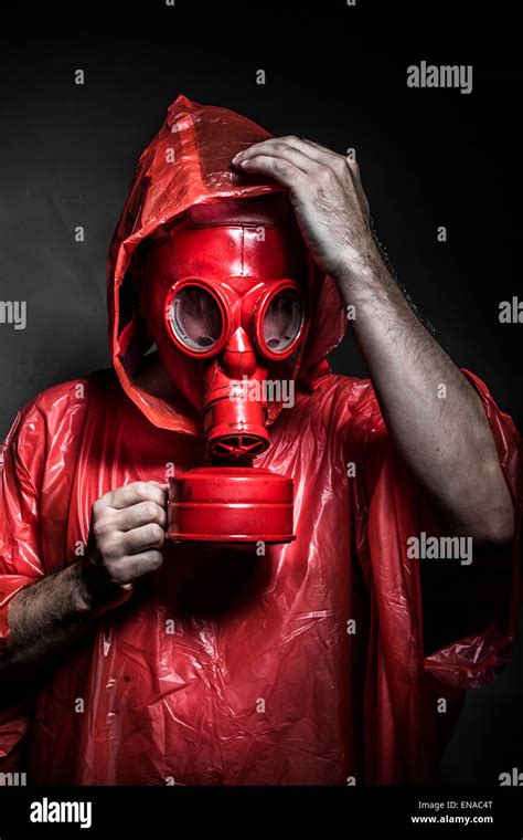 Survival Nuclear Concept Man With Red Gas Mask Stock Photo Alamy