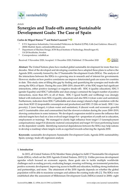 Pdf Synergies And Trade Offs Among Sustainable Development Goals The Case Of Spain