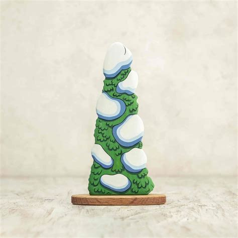 Enchanted Hand Painted Evergreen Tree Toy Wooden Winter Pine With