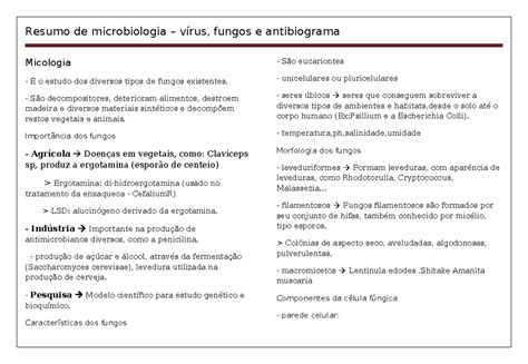 Resumo De Microbiologia Micologia É O Estudo Dos Diversos Tipos