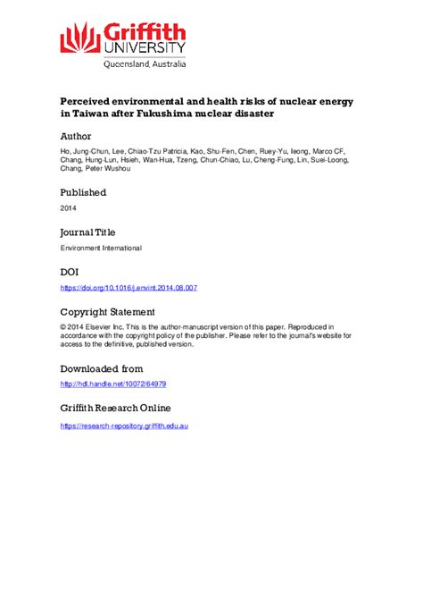 Pdf Perceived Environmental And Health Risks Of Nuclear Energy In Taiwan After Fukushima