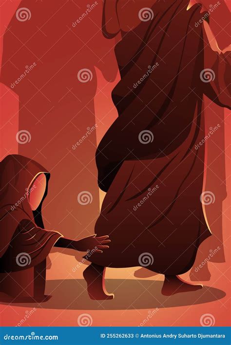 Jesus Heals The Bleeding Woman Stock Vector Illustration Of Blessing